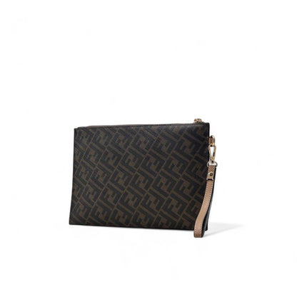 Fendi Monogram Beige & Black Clutch 🧸 | Elegant FF Logo Wristlet