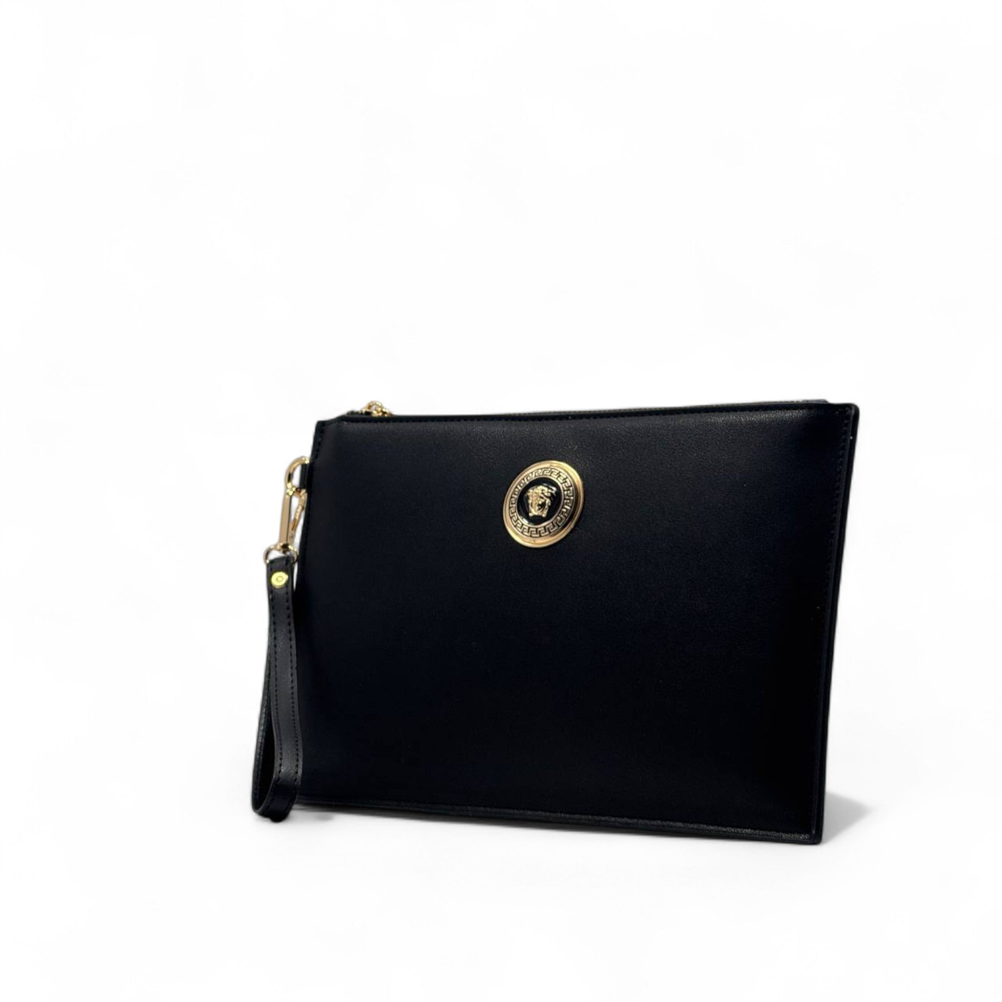 Versace Black Medusa Clutch 🖤 | Gold Emblem Leather Wristlet