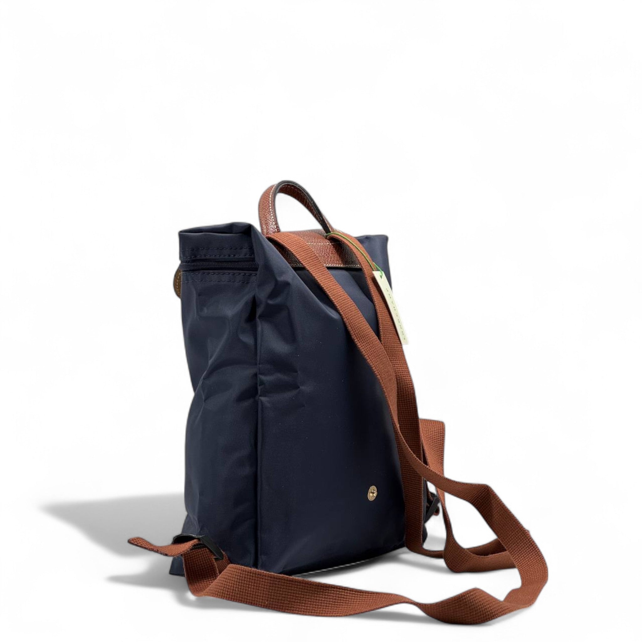 Longchamp Le Pliage Nylon Backpack 🎒✨ – Navy with Brown Leather Trim