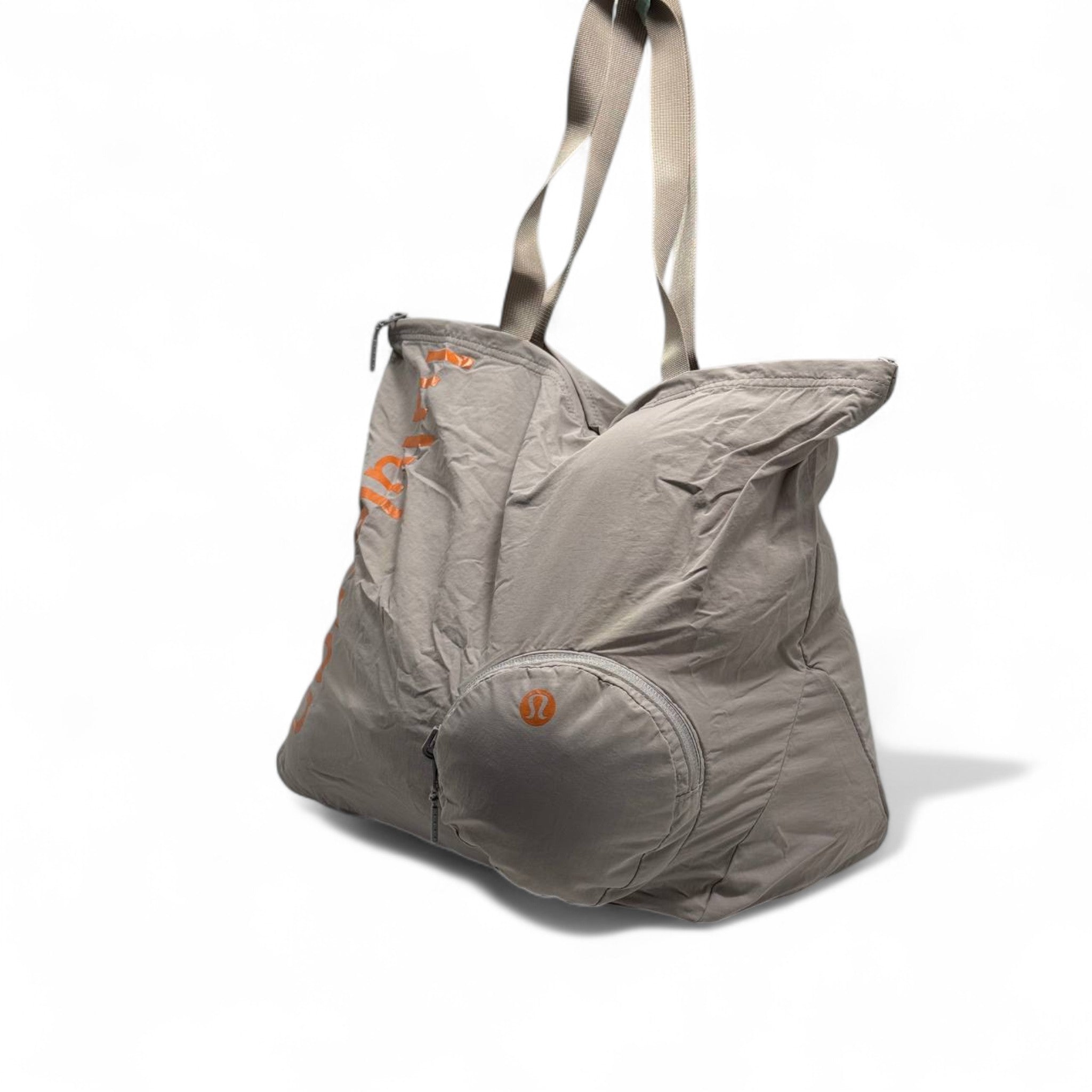Lululemon Foldable Tote Bag – Beige with Bold Orange Logo 🧡