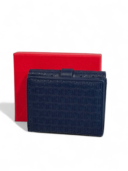 💙 Carolina Herrera CH Embossed Wallet – Midnight Blue Luxury Edition 🌙
