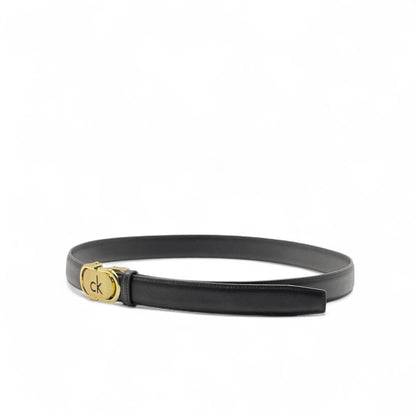 Calvin Klein Gold Buckle Belt – Sleek Black Leather 🔥 CK Signature Style-130cm