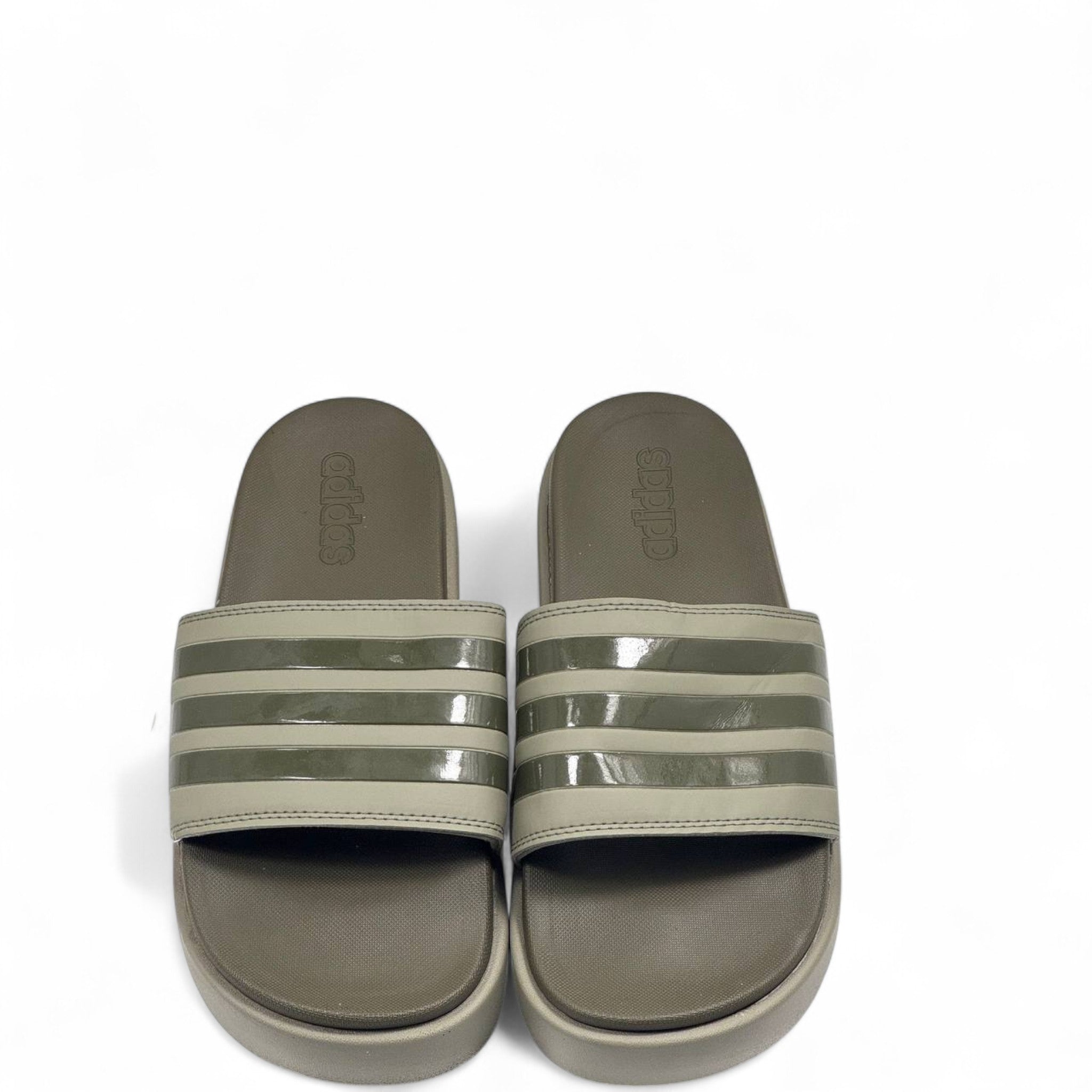 ✨ Adidas Beige Stripes Platform Slippers – Neutral Comfort Style 🤍🤎