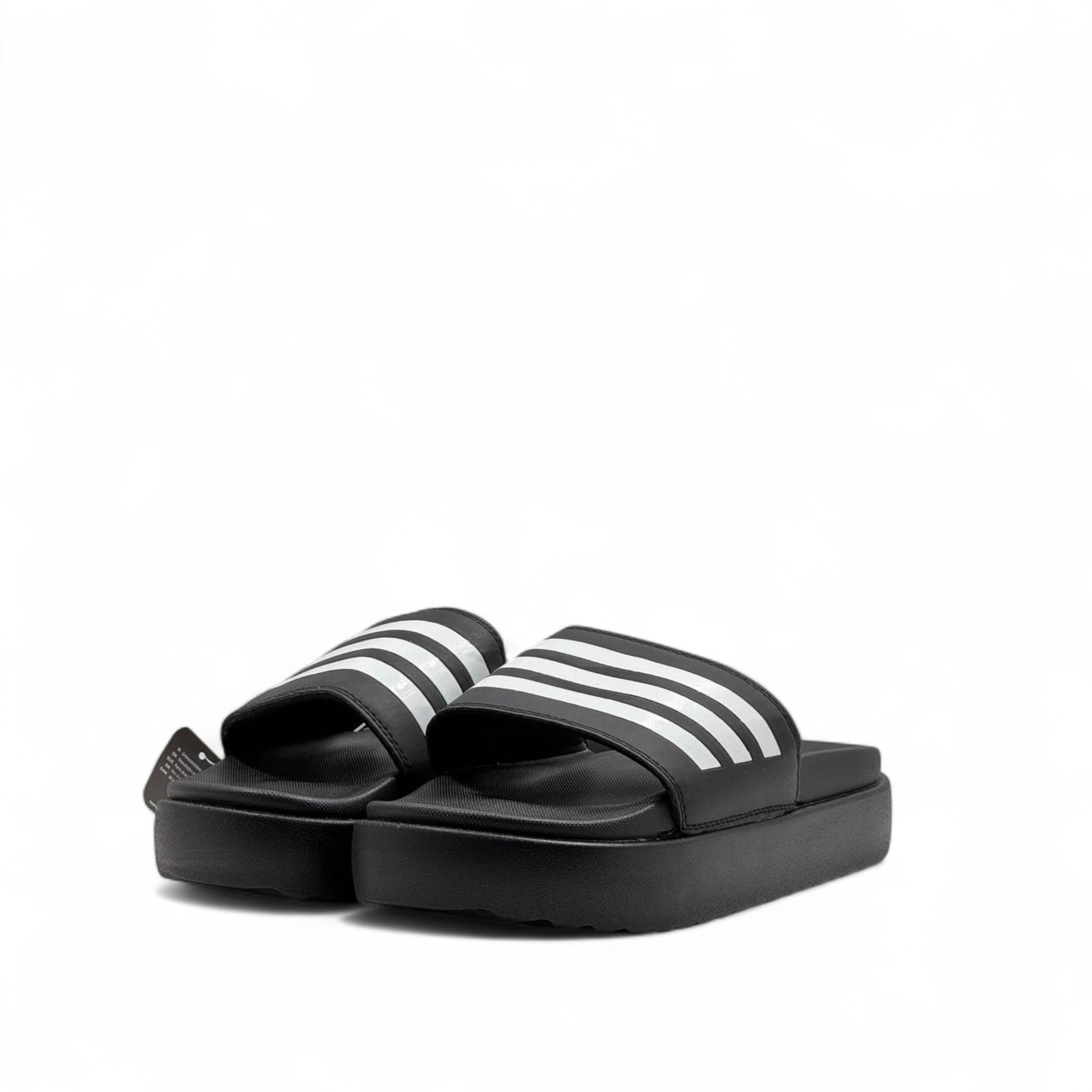 Adidas Platform Slides – Black & White | Classic Stripe Comfort 👟
