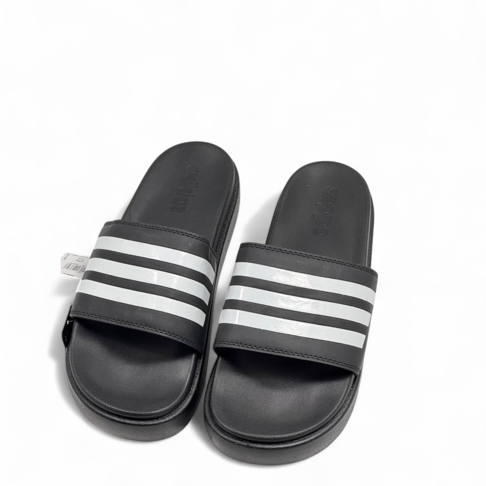 Adidas Platform Slides – Black & White | Classic Stripe Comfort 👟