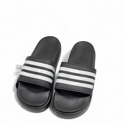 🔥 Adidas Black & White Stripes Platform Slippers – Streetwear Essential 🖤🤍