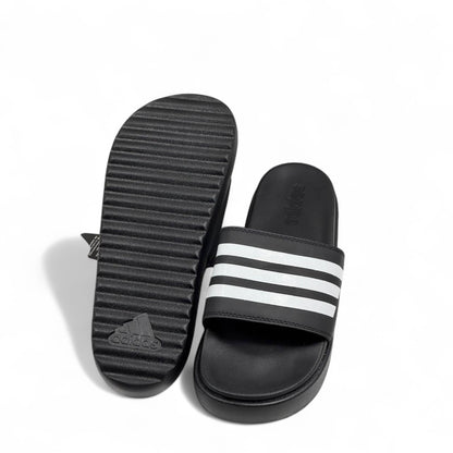🔥 Adidas Black & White Stripes Platform Slippers – Streetwear Essential 🖤🤍