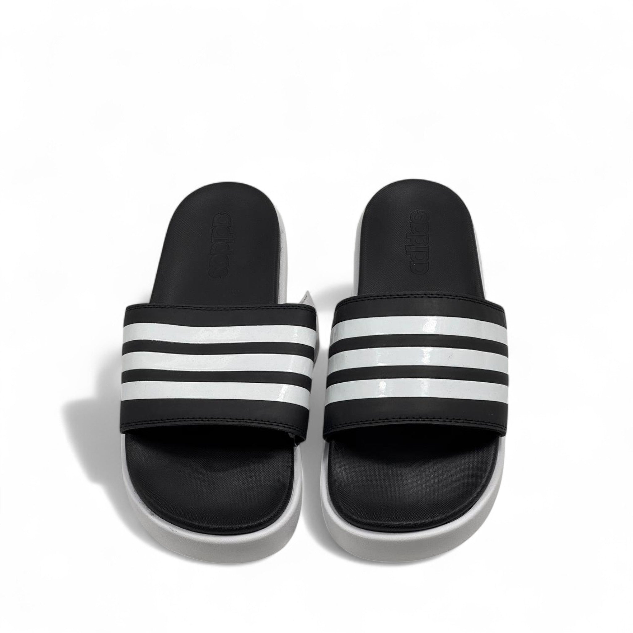🔥 Adidas Classic Stripes Platform Slippers – Black & White 🖤🤍