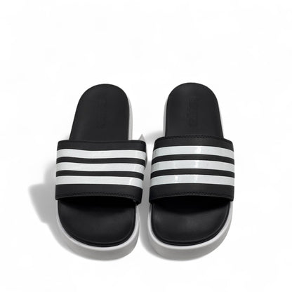 🔥 Adidas Classic Stripes Platform Slippers – Black & White 🖤🤍