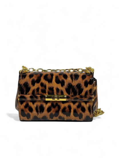 Dolce & Gabbana Leopard Print Patent Chain Bag 🐆✨ | Bold Italian Glamour with Golden Touch