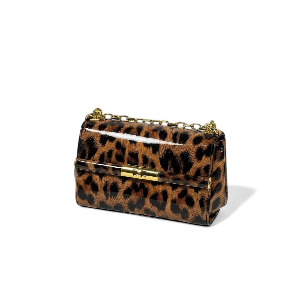 Dolce & Gabbana Leopard Print Patent Chain Bag 🐆✨ | Bold Italian Glamour with Golden Touch