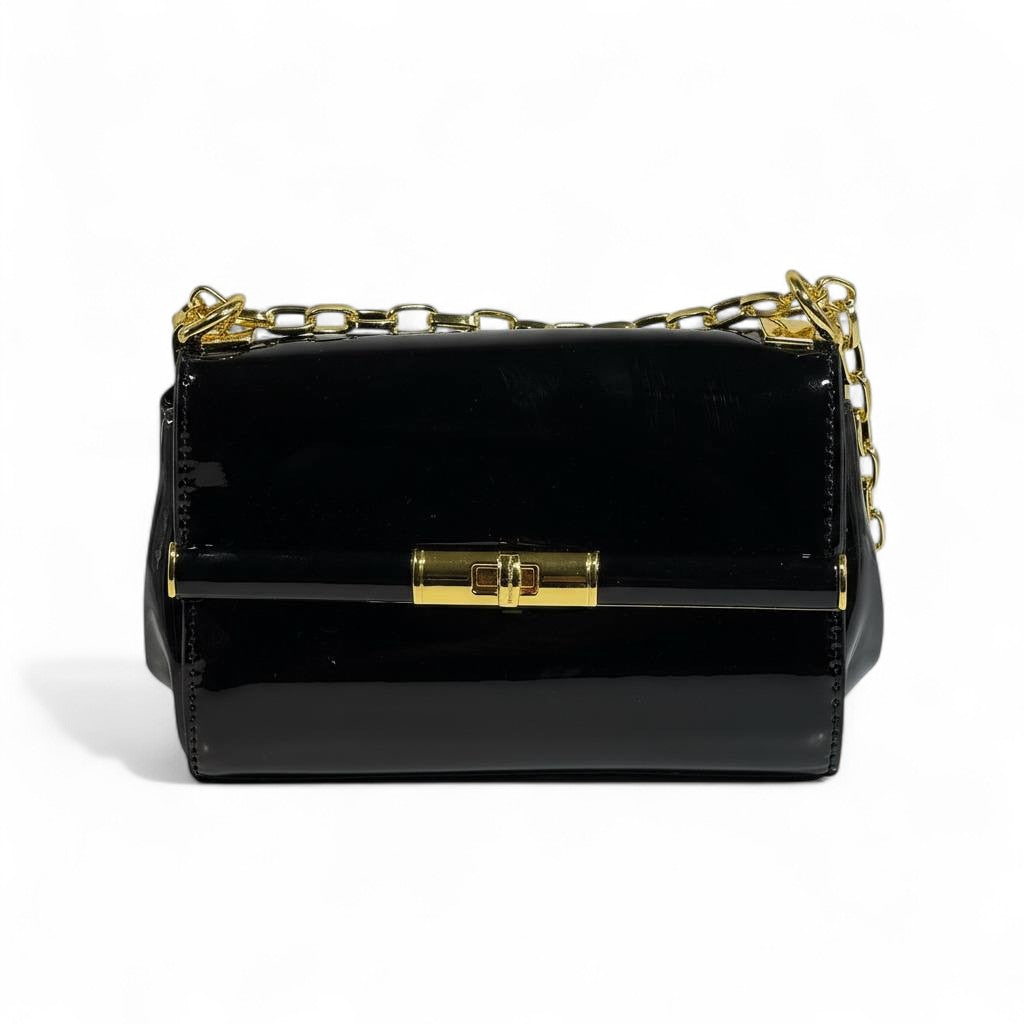 Dolce & Gabbana Black Patent Leather Chain Bag 🖤 | Classic Italian Elegance with Golden Accents