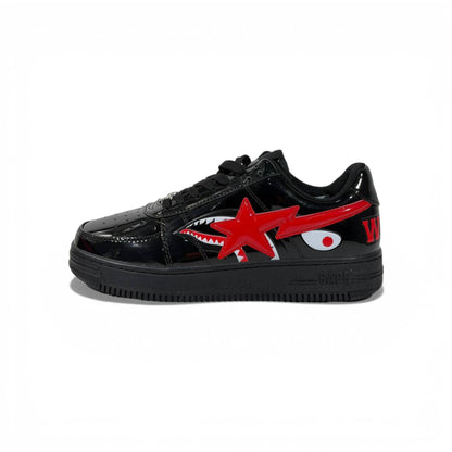 BAPE-Style Black Sneakers with Red Star Graphic – Streetwear Statement Shoes 🔥👟