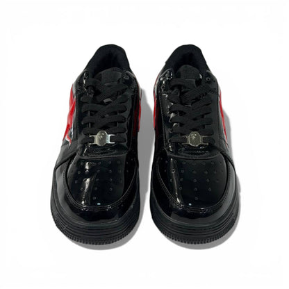 BAPE-Style Black Sneakers with Red Star Graphic – Streetwear Statement Shoes 🔥👟