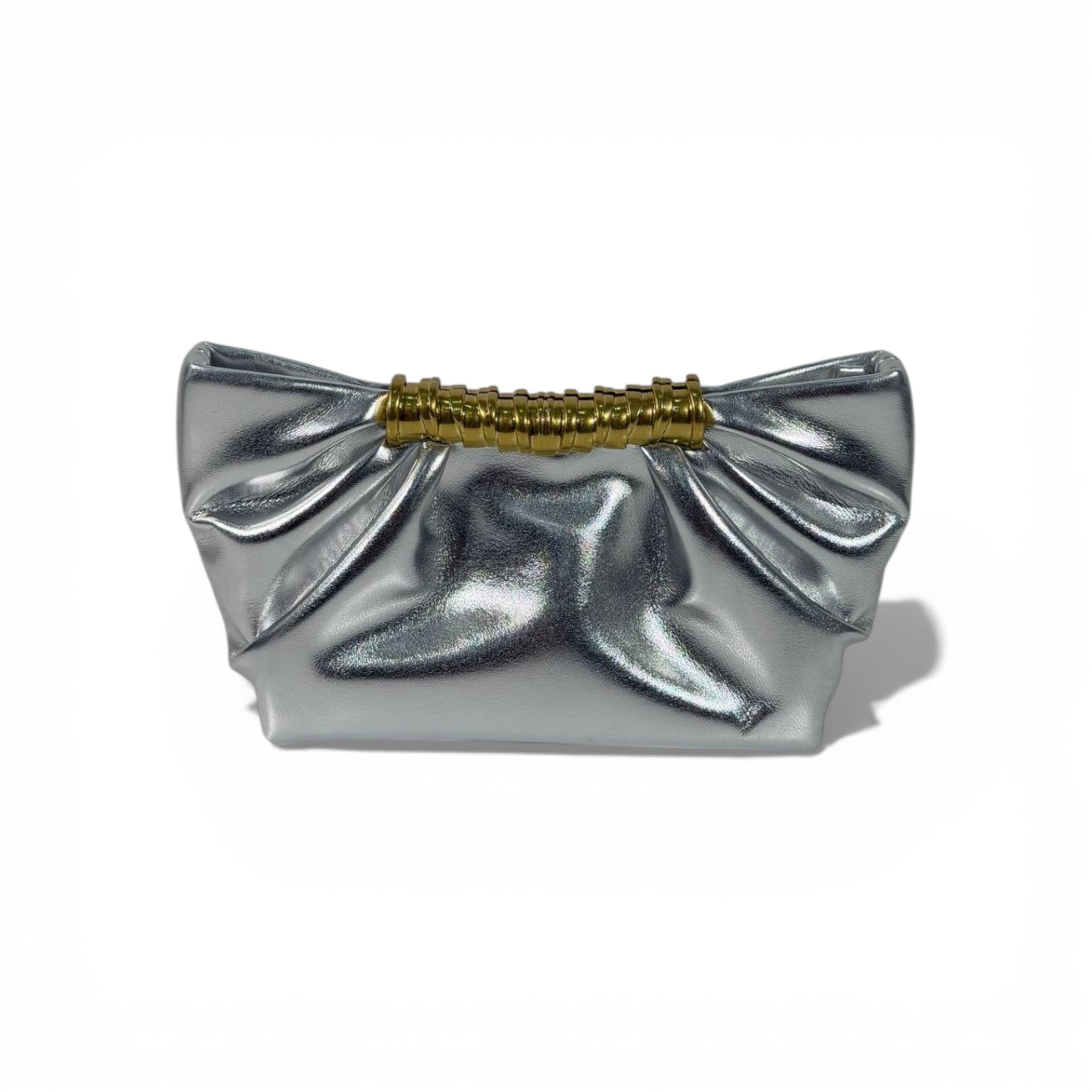 JW Pei Silver Pleated Shoulder Bag with Gold Handle – Women’s Luxury Handbag ✨
