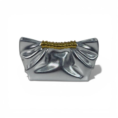 JW Pei Silver Pleated Shoulder Bag with Gold Handle – Women’s Luxury Handbag ✨