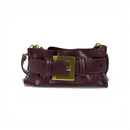 Balmain Burgundy Belt Buckle Shoulder Bag for Women – Luxury Designer Handbag ✨