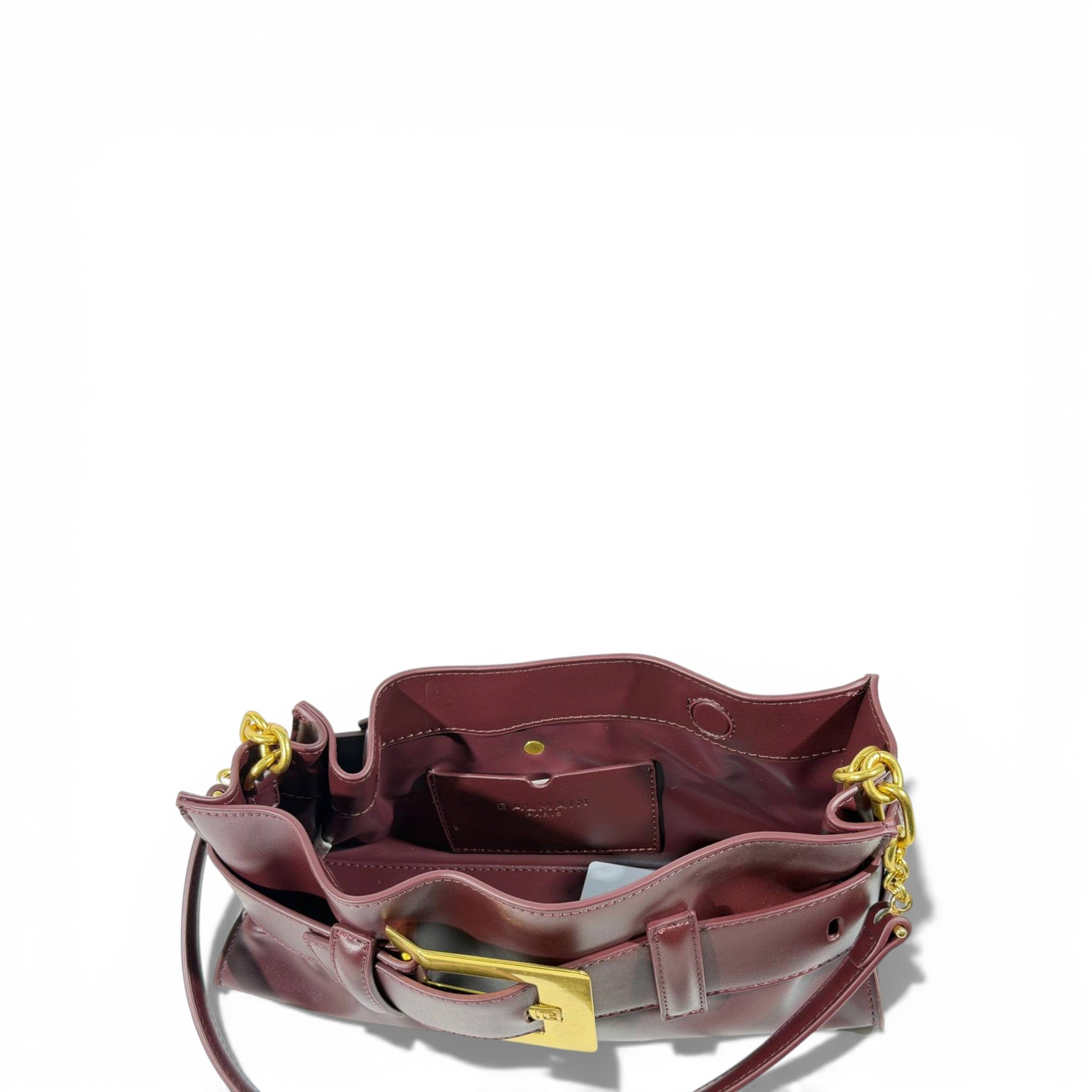 Balmain Burgundy Belt Buckle Shoulder Bag for Women – Luxury Designer Handbag ✨