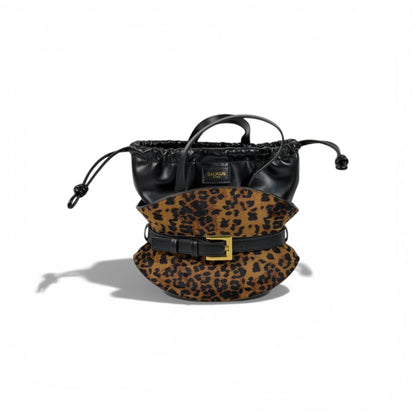 Balmain Leopard Print Drawstring Bucket Bag for Women – Luxury Statement Handbag ✨