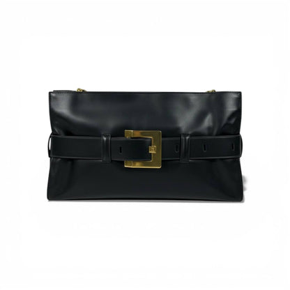 Balmain Luxury Belted Shoulder Bag for Women – Black Gold Buckle Designer Handbag