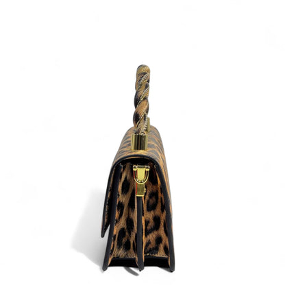 Elisabetta Franchi Leopard Print Handbag 🐆 | Gold Twist Handle Luxury Bag