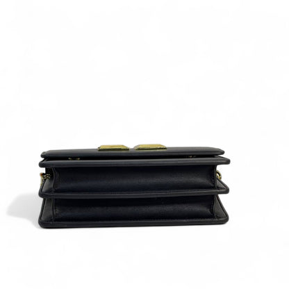 Elisabetta Franchi Black Leather Handbag 🖤 | Gold 3D Logo & Twisted Handle Bag