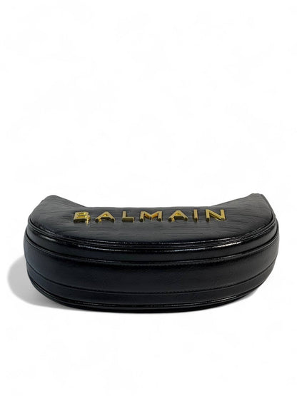 Balmain Black Embossed Shoulder Bag 🖤 | Gold Chain Designer Crescent Bag