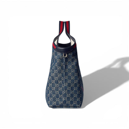 👜 Gucci GG Denim Shoulder Bag with Web Stripe