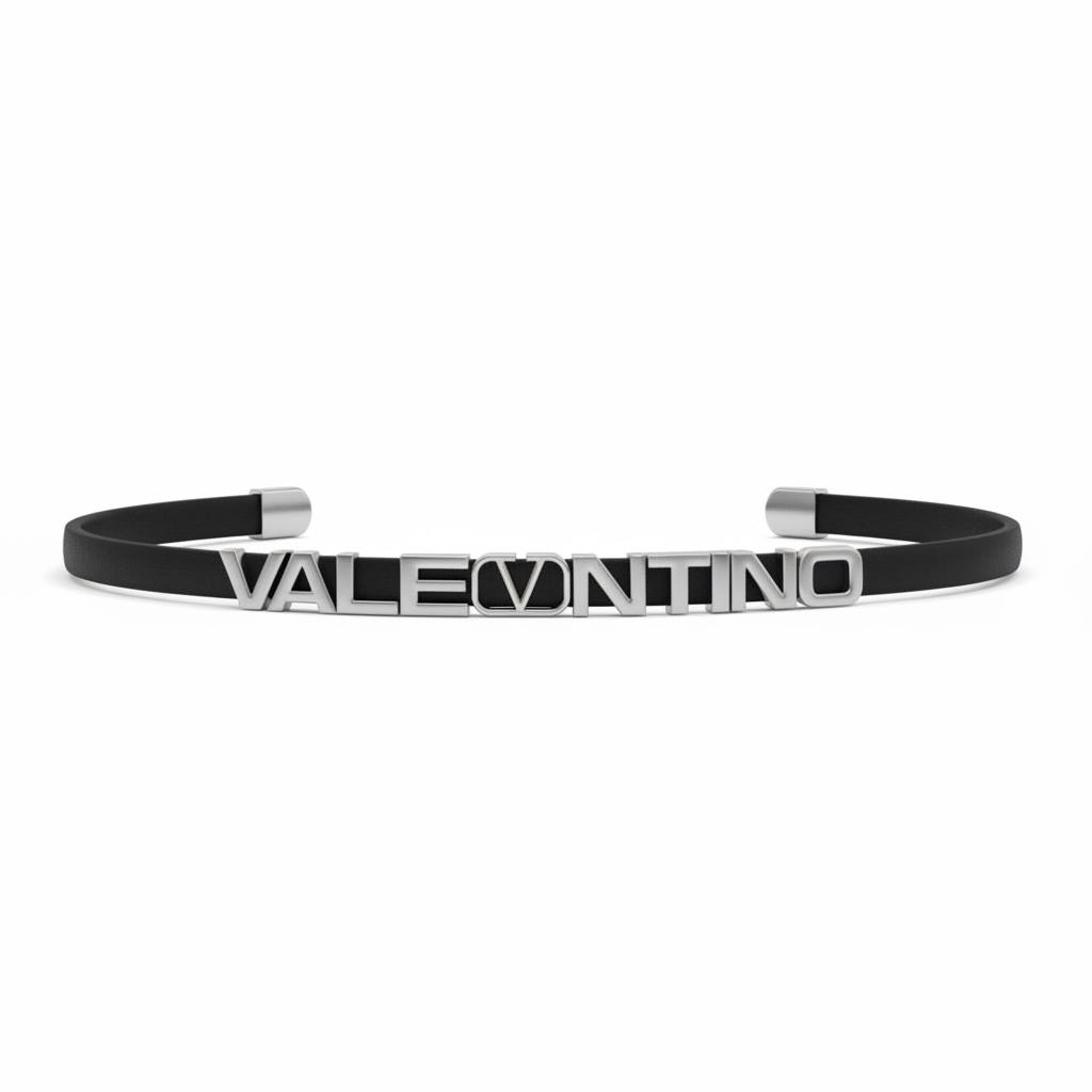 ✨ Valentino Elastic Belt with Logo Detail – Black & Silver
