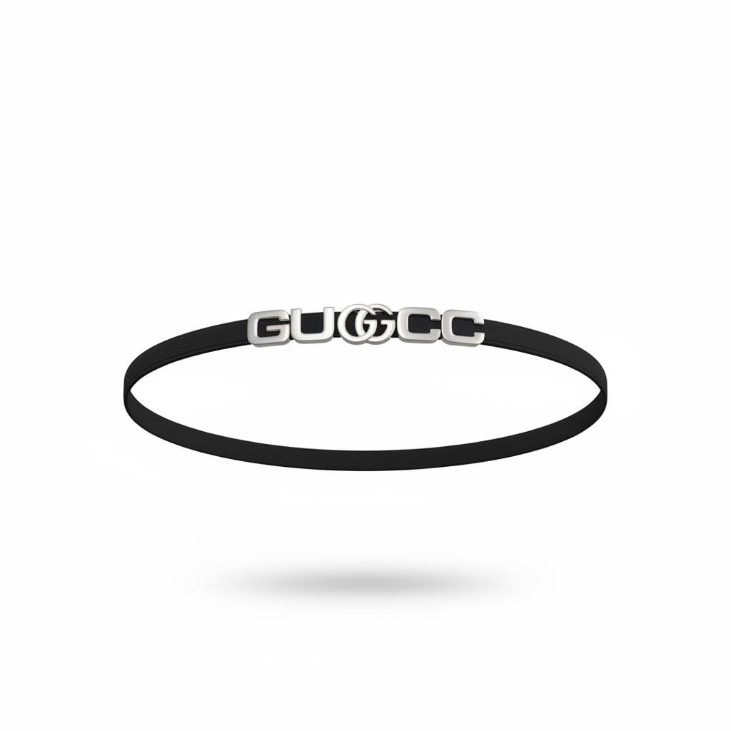 ✨ Gucci Elastic Belt with Silver Logo – Black
