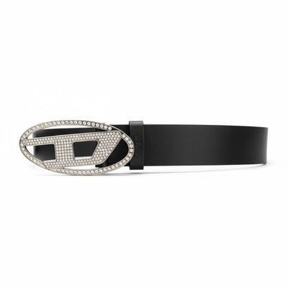 🖤 Diesel Crystal D Buckle Leather Belt – Black Luxury Statement