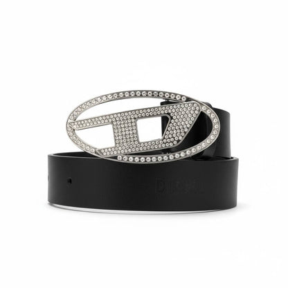 🖤 Diesel Crystal D Buckle Leather Belt – Black Luxury Statement
