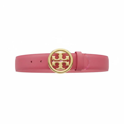 🌸 Tory Burch Double-T Logo Leather Belt – Pink & Gold