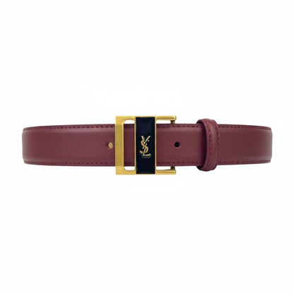 ✨ Yves Saint Laurent Burgundy Leather Belt with Gold YSL Buckle