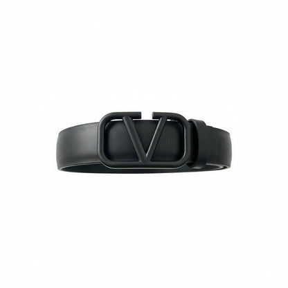 🖤 Valentino Black Leather Belt with Matte V Logo Buckle