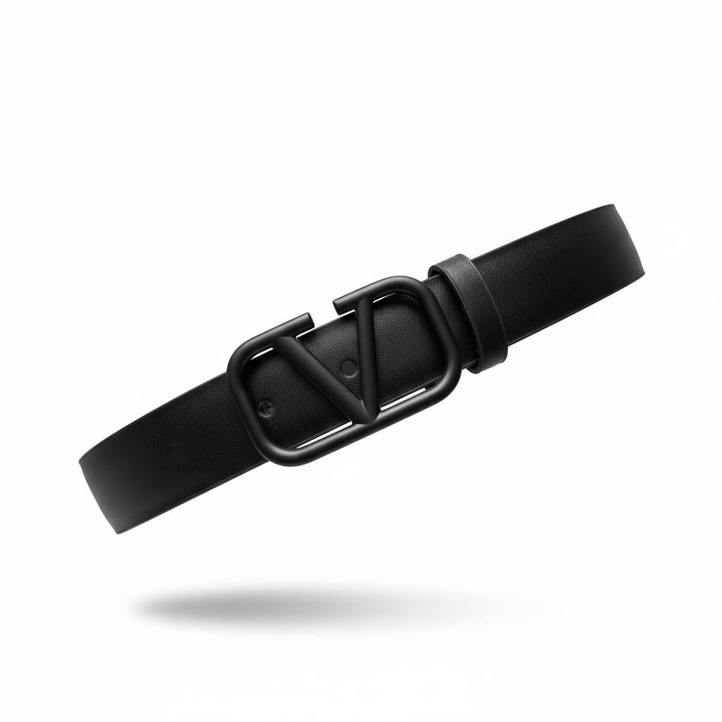 🖤 Valentino Black Leather Belt with Matte V Logo Buckle