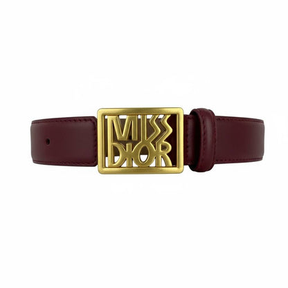 🤍 Miss Dior Burgundy Leather Belt with Gold Buckle