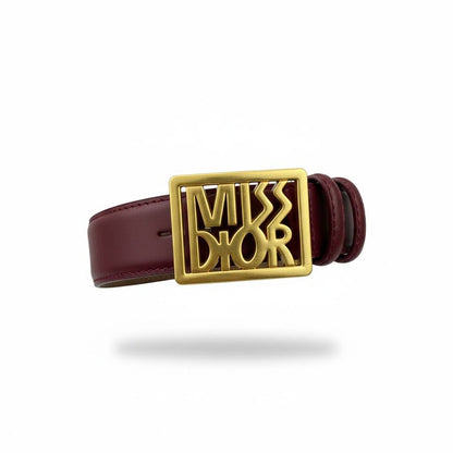 🤍 Miss Dior Burgundy Leather Belt with Gold Buckle