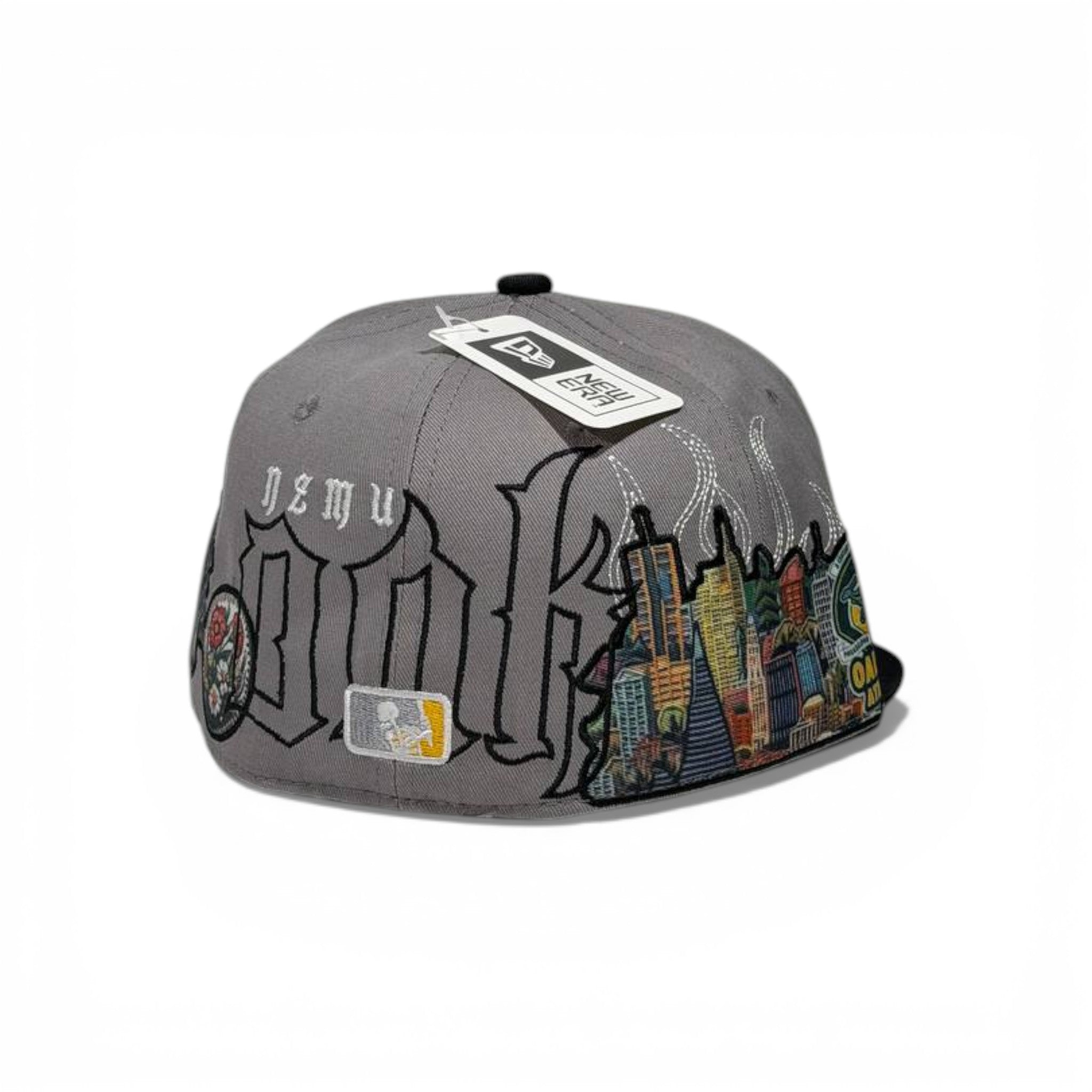 🧢 A’s Wings Embroidered Snapback Cap – Grey & Black Flat Brim | Size 7 (55.8 CM)