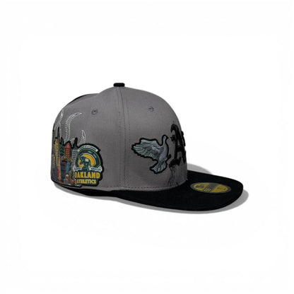 🧢 A’s Wings Embroidered Snapback Cap – Grey & Black Flat Brim | Size 7 (55.8 CM)