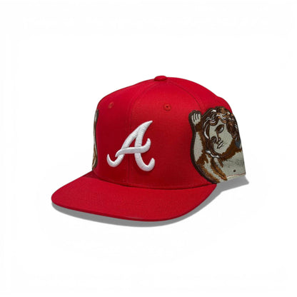 🧢 Red “A” Embroidered Snapback Cap with Angel Artwork – Flat Brim | Size 7 (55.8 CM)