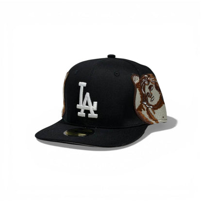 🧢 LA Angel Embroidered Snapback Cap – Black Flat Brim | Size 7 (55.8 CM)