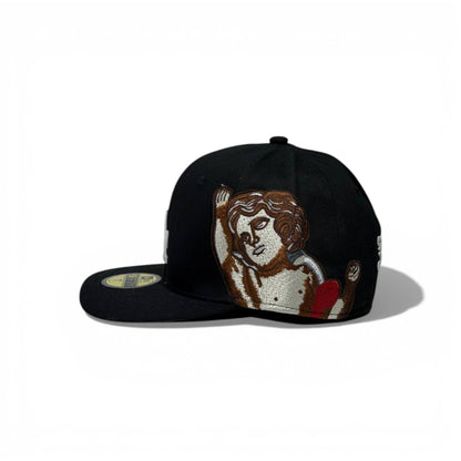 🧢 LA Angel Embroidered Snapback Cap – Black Flat Brim | Size 7 (55.8 CM)