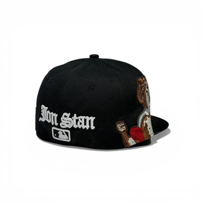 🧢 LA Angel Embroidered Snapback Cap – Black Flat Brim | Size 7 (55.8 CM)