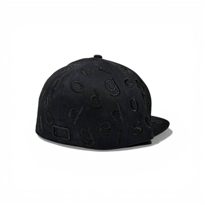 🧢 All-Black LA Dodgers Embossed Snapback Cap – Full Logo Pattern | Flat Brim