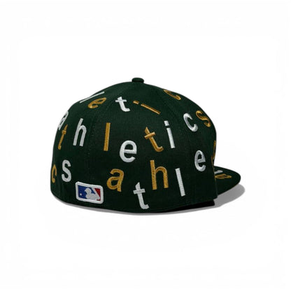🧢 Green “A’s” All-Over Letter Embroidered Snapback Cap – Flat Brim Streetwear