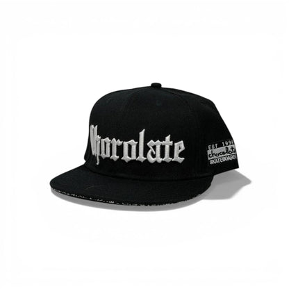 🧢 Black “Viralate” Gothic Embroidered Snapback Cap – Flat Brim Streetwear