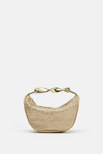 👜✨ ZARA Woven Mini Top-Handle Bag – Gold