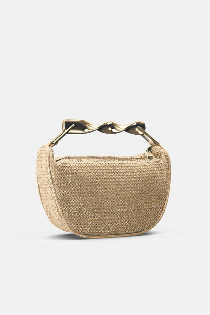 👜✨ ZARA Woven Mini Top-Handle Bag – Gold
