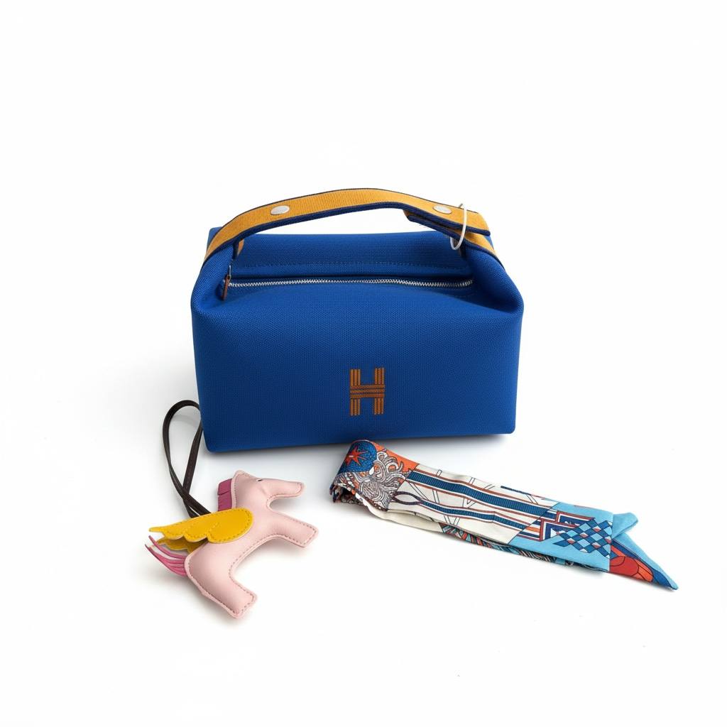 👜💙 Hermès Mini Top-Handle Bag with Scarf & Charm – Blue